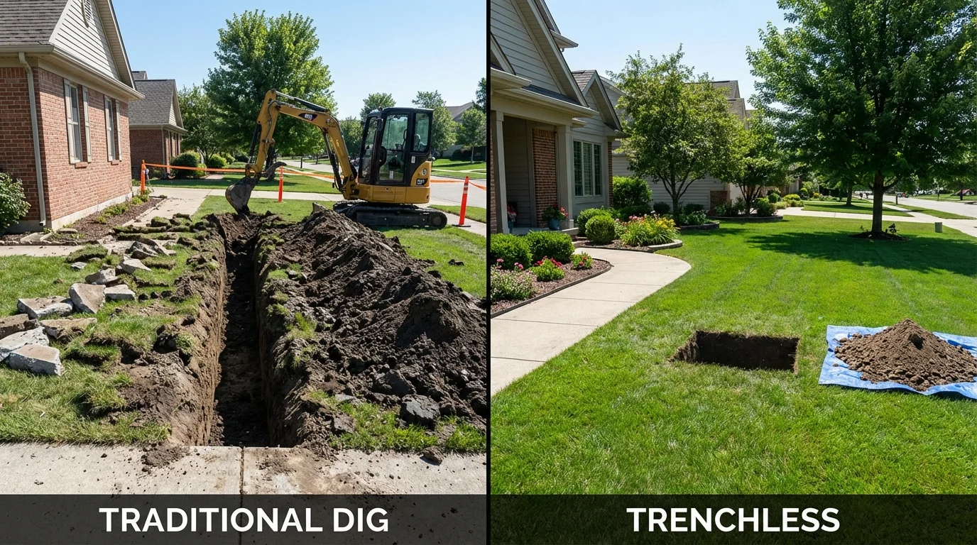 Trenchless sewer repair with minimal yard damage versus traditional excavation in Gueydan, LA
